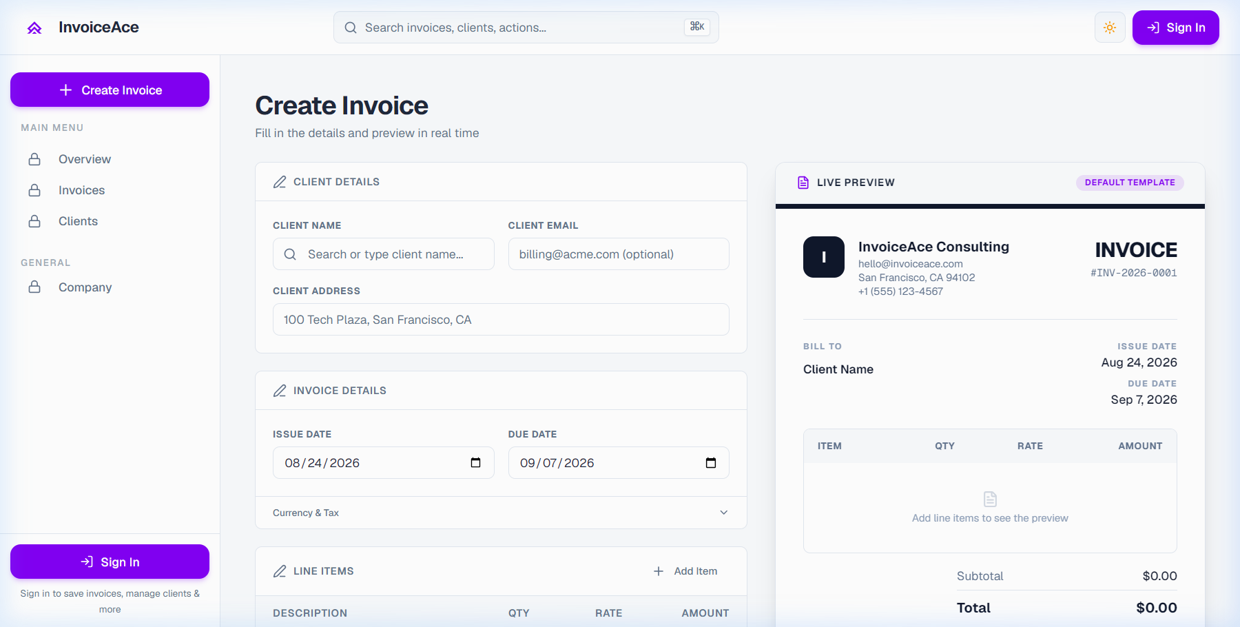 Invoice Editor Workspace